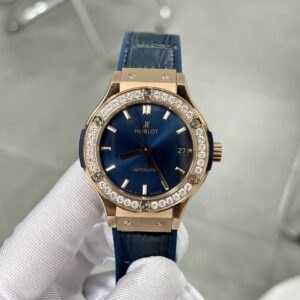 Đồng Hồ Hublot King Gold Màu Xanh Blue Đính Đá 1 Hàng HBF 38mm (1)