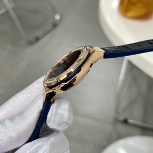 Đồng Hồ Hublot King Gold Màu Xanh Blue Đính Đá 1 Hàng HBF 38mm (1)