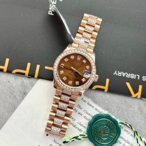 Đồng Hồ Rolex DateJust Bọc Vàng Đính Moissanite Mặt Chocolate 31mm (10)