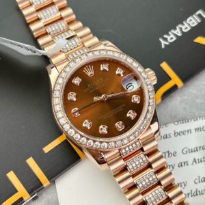 Đồng Hồ Rolex DateJust Bọc Vàng Đính Moissanite Mặt Chocolate 31mm (10)