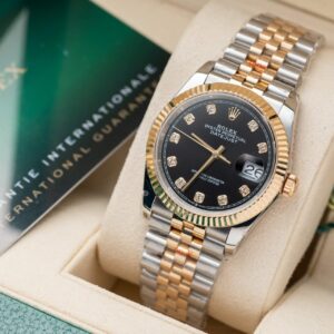 Đồng Hồ Rolex DateJust Bọc Vàng Thật Mặt Đen Nam Nhà Máy GM 36mm (7)