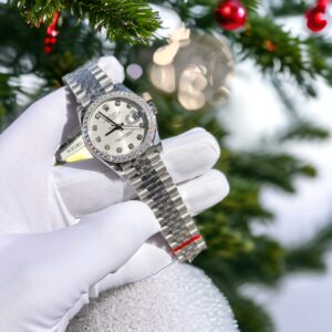 Đồng Hồ Rolex DateJust Đính Moissanite Mặt Trắng Replica 11 31mm (1)