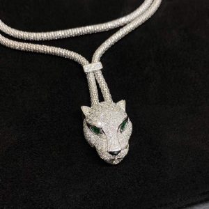 Dây chuyền Cartier Chế Tác Vàng Trắng Kim Cương Mặt Báo (1)