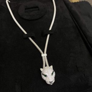 Dây chuyền Cartier Chế Tác Vàng Trắng Kim Cương Mặt Báo (1)