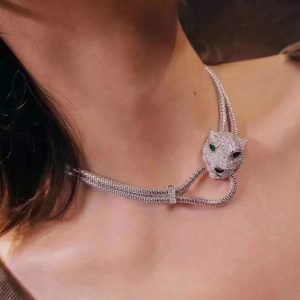 Dây chuyền Cartier Chế Tác Vàng Trắng Kim Cương Mặt Báo (6)