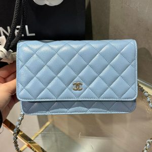 Túi Đeo Chéo Chanel Caviar Tiny CC Wallet on Chain WOC Màu Xanh 19cm (1)