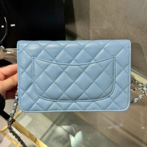 Túi Đeo Chéo Chanel Caviar Tiny CC Wallet on Chain WOC Màu Xanh 19cm (1)