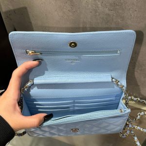 Túi Đeo Chéo Chanel Caviar Tiny CC Wallet on Chain WOC Màu Xanh 19cm (1)