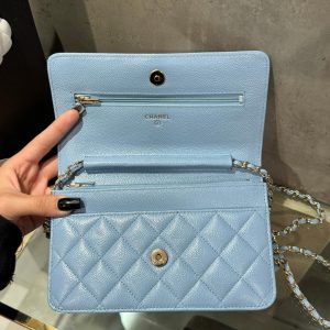 Túi Đeo Chéo Chanel Caviar Tiny CC Wallet on Chain WOC Màu Xanh 19cm (1)
