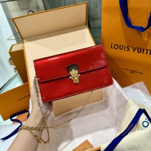 Túi Xách Louis Vuitton Cherrywood Chain Wallet Patent Red Leather 19cm (5)