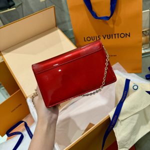 Túi Xách Louis Vuitton Cherrywood Chain Wallet Patent Red Leather 19cm (5)