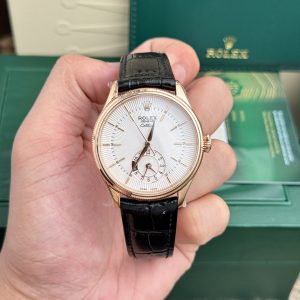 Đồng Hồ Rolex Cellini 50525 Chế Tác Mặt Trắng Dây Da Nam 39mm (6)
