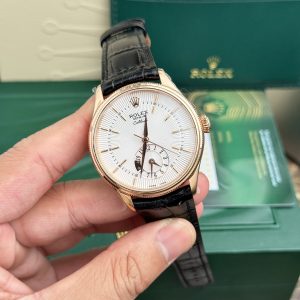 Đồng Hồ Rolex Cellini 50525 Chế Tác Mặt Trắng Dây Da Nam 39mm (6)