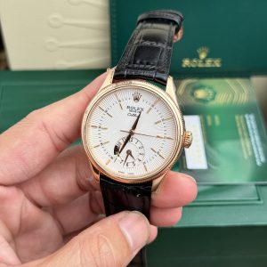 Đồng Hồ Rolex Cellini 50525 Chế Tác Mặt Trắng Dây Da Nam 39mm (6)