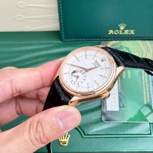 Đồng Hồ Rolex Cellini 50525 Chế Tác Mặt Trắng Dây Da Nam 39mm (6)