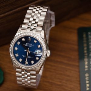 Đồng Hồ Rolex DateJust Nữ Đính Đá Mặt Xanh Blue Máy Thuỵ Sỹ 31mm (1)