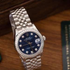 Đồng Hồ Rolex DateJust Nữ Đính Đá Mặt Xanh Blue Máy Thuỵ Sỹ 31mm (1)