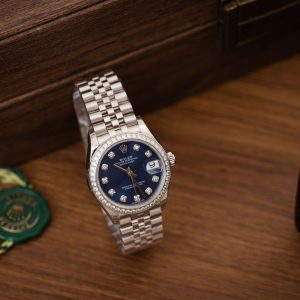 Đồng Hồ Rolex DateJust Nữ Đính Đá Mặt Xanh Blue Máy Thuỵ Sỹ 31mm (1)