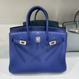 Túi Xách Hermes Birkin PHW Togo Like Auth Nữ Màu Xanh Đậm Khoá Bạc 25cm (2)