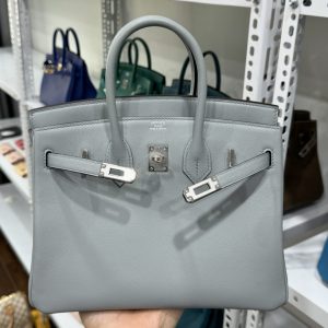 Túi Xách Hermes Birkin PHW Togo Nữ Màu Xám Khoá Bạc Siêu Cấp 25cm (2)