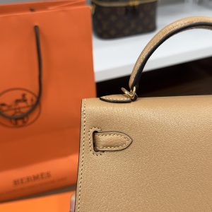 Túi Xách Hermes Kelly Mini Nữ Màu Nâu Khoá Vàng Like Auth 20cm (2)