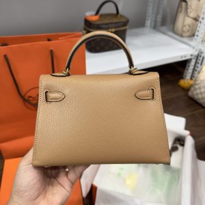 Túi Xách Hermes Kelly Mini Nữ Màu Nâu Khoá Vàng Like Auth 20cm (2)