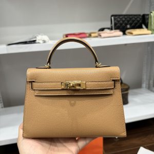 Túi Xách Hermes Kelly Mini Nữ Màu Nâu Khoá Vàng Like Auth 20cm (2)