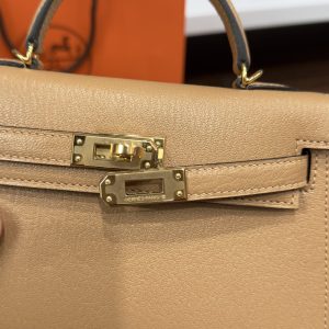 Túi Xách Hermes Kelly Mini Nữ Màu Nâu Khoá Vàng Like Auth 20cm (2)