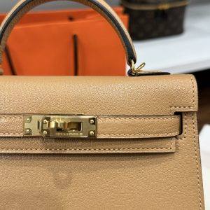 Túi Xách Hermes Kelly Mini Nữ Màu Nâu Khoá Vàng Like Auth 20cm (2)