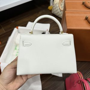 Túi Xách Hermes Kelly Mini Nữ Siêu Cấp Màu Trắng Khoá Vàng 20cm (2)