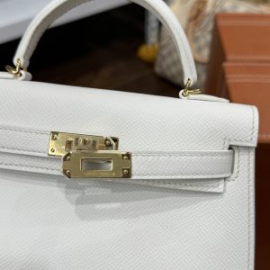 Túi Xách Hermes Kelly Mini Nữ Siêu Cấp Màu Trắng Khoá Vàng 20cm (2)