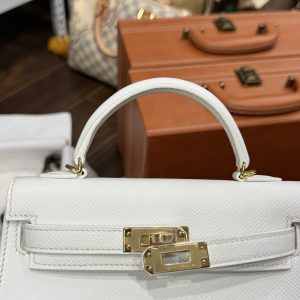 Túi Xách Hermes Kelly Mini Nữ Siêu Cấp Màu Trắng Khoá Vàng 20cm (2)