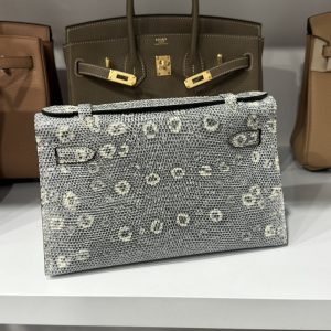 Túi Xách Hermes Kelly Nữ Da Thằn Lằn Khoá Bạc Siêu Cấp 22x7x3cm (2)