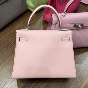 Túi Xách Hermes Kelly Nữ Màu Hồng Nhạt Khoá Bạc Siêu Cấp Size 25cm (2)