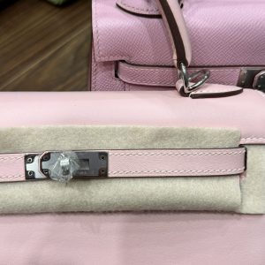 Túi Xách Hermes Kelly Nữ Màu Hồng Nhạt Khoá Bạc Siêu Cấp Size 25cm (2)