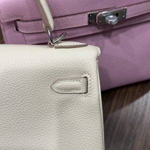 Túi Xách Hermes Kelly Nữ Màu Trắng Khoá Bạc Siêu Cấp Size 25cm (2)