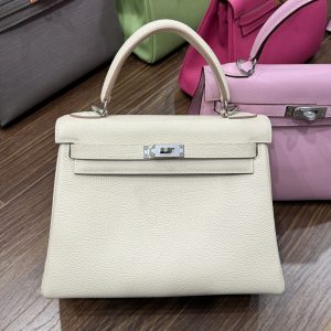 Túi Xách Hermes Kelly Nữ Màu Trắng Khoá Bạc Siêu Cấp Size 25cm (2)