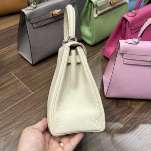 Túi Xách Hermes Kelly Nữ Màu Trắng Khoá Bạc Siêu Cấp Size 25cm (2)