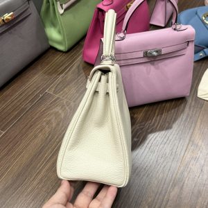 Túi Xách Hermes Kelly Nữ Màu Trắng Khoá Bạc Siêu Cấp Size 25cm (2)