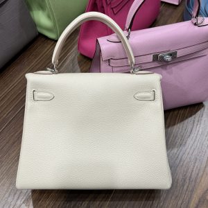 Túi Xách Hermes Kelly Nữ Màu Trắng Khoá Bạc Siêu Cấp Size 25cm (2)