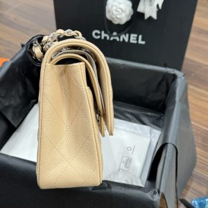Túi Xách Nữ Chanel Classic Like Auth Màu Be Khoá Bạc 25cm (2)