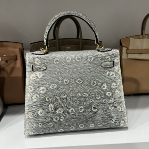 Túi Xách Nữ Hermes Kelly Da Thằn Lằn Khoá Màu Vàng Size 28cm (2)