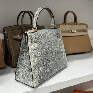Túi Xách Nữ Hermes Kelly Da Thằn Lằn Khoá Màu Vàng Size 28cm (2)