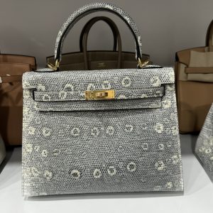Túi Xách Nữ Hermes Kelly Da Thằn Lằn Khoá Màu Vàng Size 28cm (2)