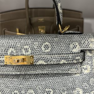 Túi Xách Nữ Hermes Kelly Da Thằn Lằn Khoá Màu Vàng Size 28cm (2)