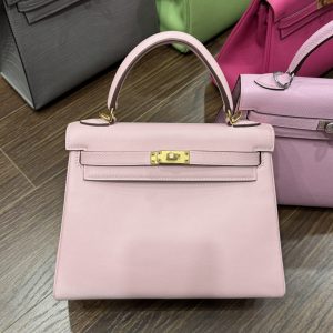 Túi Xách Nữ Hermes Kelly Màu Hồng Nhạt Khoá Vàng Siêu Cấp Size 25cm (1)