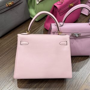 Túi Xách Nữ Hermes Kelly Màu Hồng Nhạt Khoá Vàng Siêu Cấp Size 25cm (2)