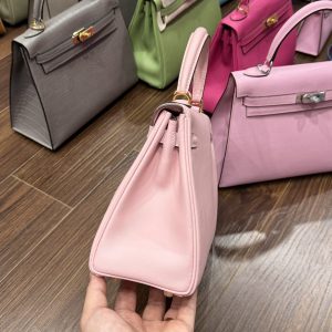 Túi Xách Nữ Hermes Kelly Màu Hồng Nhạt Khoá Vàng Siêu Cấp Size 25cm (2)