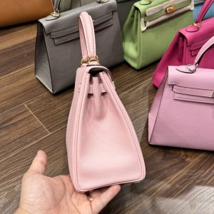 Túi Xách Nữ Hermes Kelly Màu Hồng Nhạt Khoá Vàng Siêu Cấp Size 25cm (2)