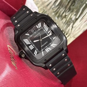 Đồng Hồ Cartier Chế Tác Santos WSSA0039 Màu Đen Dây Cao Su Nhà Máy BV 39 (2)
